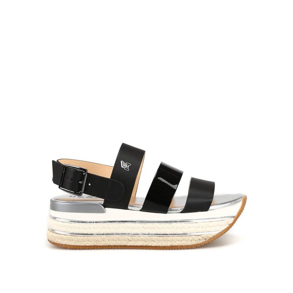 NEW HOGAN women's leather wedge sandals in black